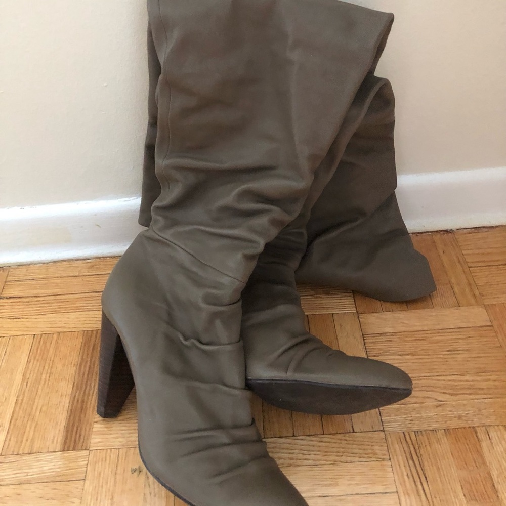 Women's Taupe Slouch Knee-High Heeled Boots